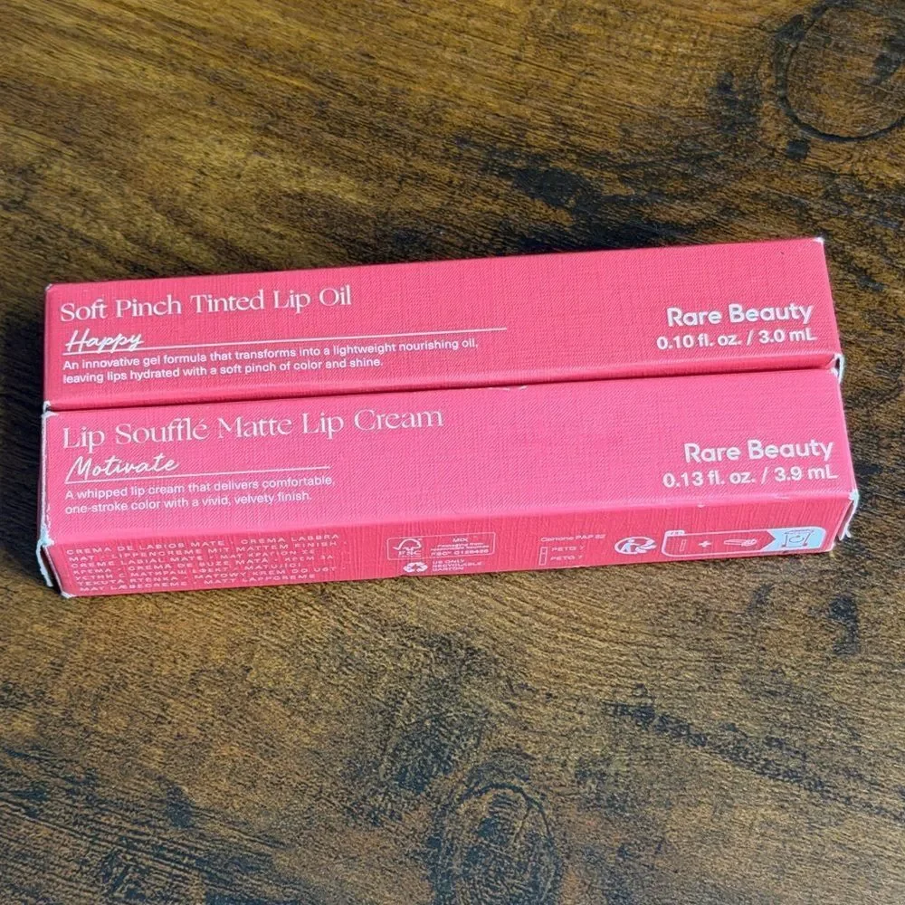 Rare Beauty Lip Duo Soft Pinch Lip Oil Happy + Lip Soufflé Matte Motivate. NEW